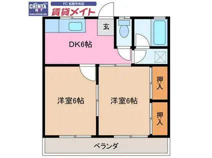 ハートランド垣鼻(2DK/2階)の間取り写真