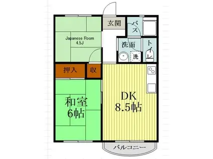 サンライズ武蔵野(2DK/1階)の間取り写真