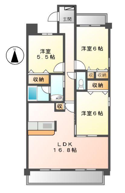 シャルム(3LDK/3階)の間取り写真