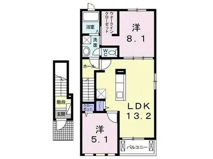 フェリオA(2LDK/2階)の間取り写真