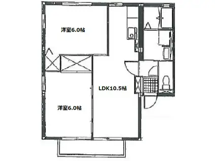 クレセントB(2LDK/1階)の間取り写真