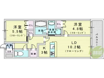 アーバンパーク淡路(2LDK/9階)の間取り写真
