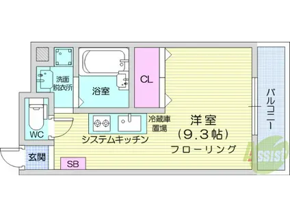 三条ハイツ(ワンルーム/1階)の間取り写真