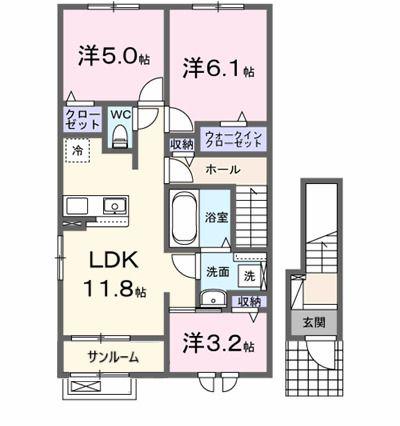 ニコリヴI(3LDK/2階)の間取り写真