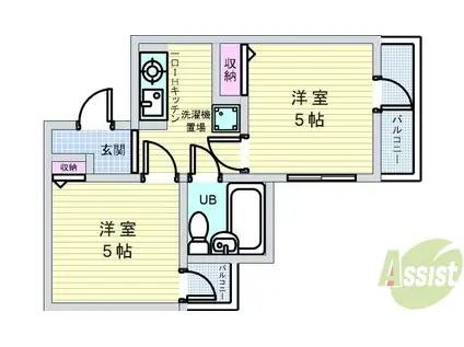 六龍苑岡町(2K/1階)の間取り写真