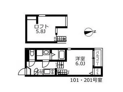 ハーモニーテラス清水V(1K/1階)の間取り写真