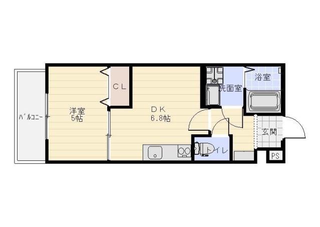 ベレッツァ大工町(1DK/1階)の間取り写真