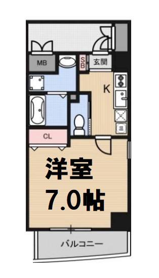 ラ・フォンテ松屋町(1K/2階)の間取り写真