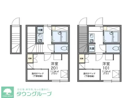 レオパレス大門(1K/1階)の間取り写真