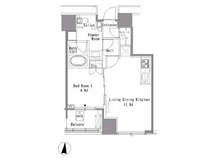 WHITETOWERHAMAMATSUCHO(1LDK/2階)の間取り写真