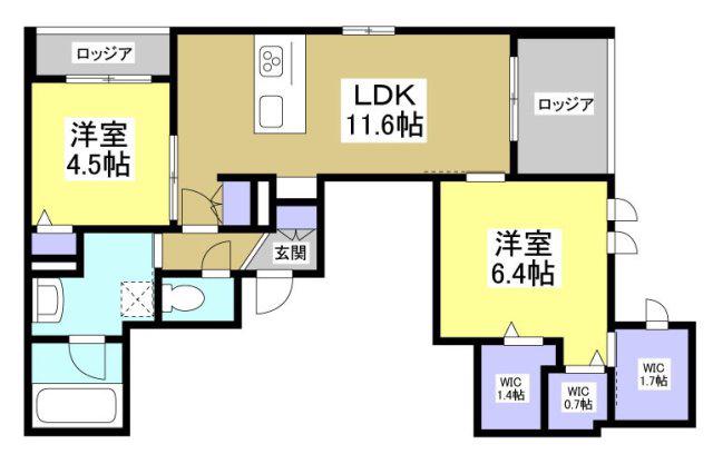 レジデンスリノア(2LDK/4階)の間取り写真