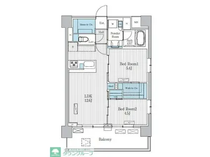 TERRA蚕糸の森(2LDK/4階)の間取り写真