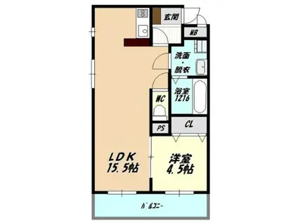 アネーロ城山(1LDK/1階)の間取り写真