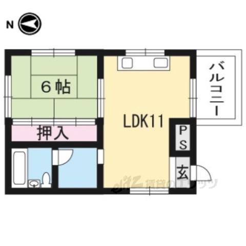 二条コーポ(1LDK/6階)の間取り写真