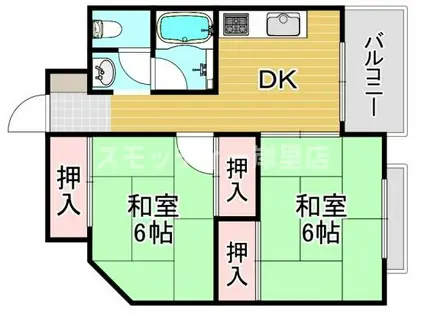 ハイツ二美園(2DK/4階)の間取り写真