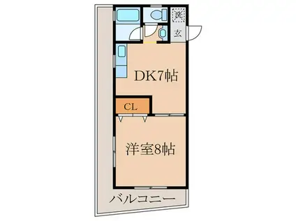 パークサイドA棟(1DK/2階)の間取り写真