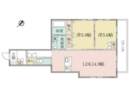 ヘーベルヴィレッジ横須賀うみかぜ公園(2LDK/3階)の間取り写真
