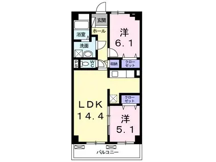 リベラ サンリット カーサ(2LDK/3階)の間取り写真