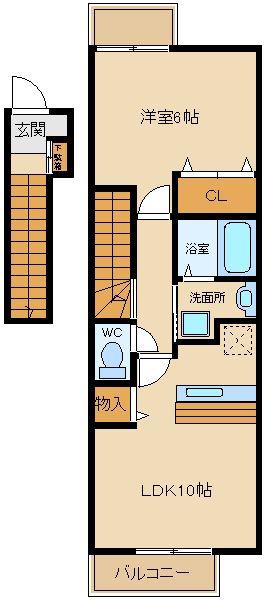 プラシード(1LDK/2階)の間取り写真