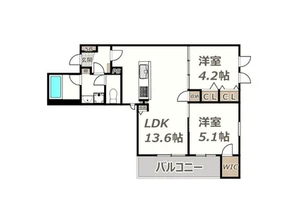 ウェルスクエア山坂(2LDK/2階)の間取り写真