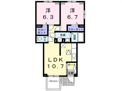 ラ・ポルト LA PORTE(2LDK/1階)の間取り写真