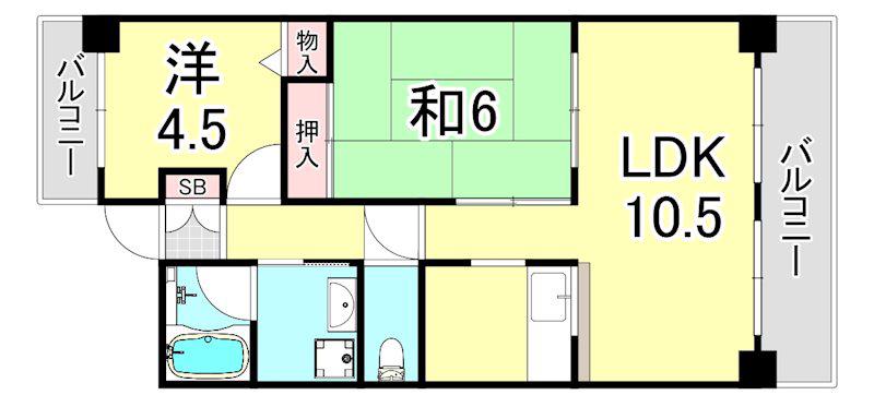 エリム摩耶(2LDK/4階)の間取り写真