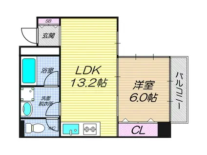 リバーライズ京町堀(1LDK/4階)の間取り写真
