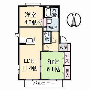 グリーンハウス平野 B棟(2LDK/2階)の間取り写真