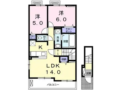 ＪＲ予讃線 伊予西条駅 徒歩38分 2階建 築4年(2LDK/2階)の間取り写真