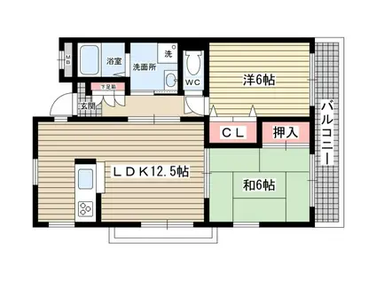 シャンテ甲東園(2LDK/3階)の間取り写真
