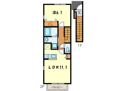 ドゥー・ビエント(1LDK/2階)の間取り写真
