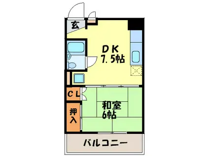 第二地緑ビル(1DK/2階)の間取り写真