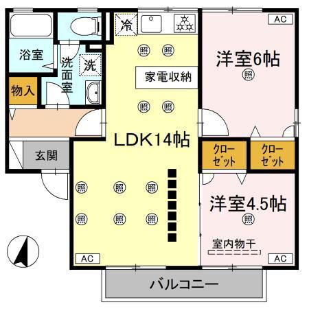 メゾン・ド・ルミエールA(2LDK/2階)の間取り写真