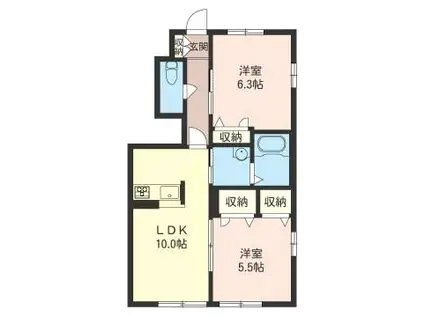 プランドールB(2LDK/1階)の間取り写真