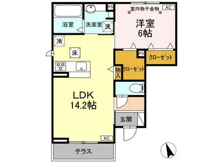 D-ROOM ZEN レーブ(1LDK/1階)の間取り写真
