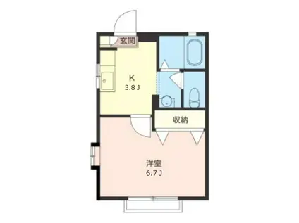 ラフィーネ保土ヶ谷(1K/2階)の間取り写真