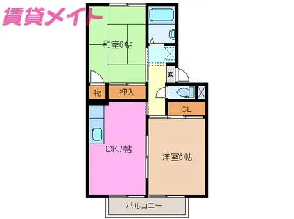 大山田ハイツ(2DK/1階)の間取り写真