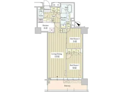 ユニゾンタワー(2LDK/29階)の間取り写真