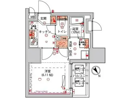 ハーモニーレジデンス川崎(1K/3階)の間取り写真