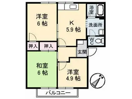 カサ・リンダ B棟(3K/2階)の間取り写真