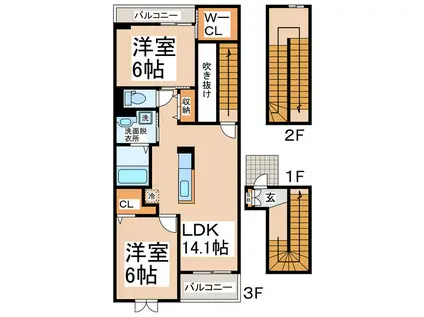 カルムメゾンIIIIII(2LDK/3階)の間取り写真