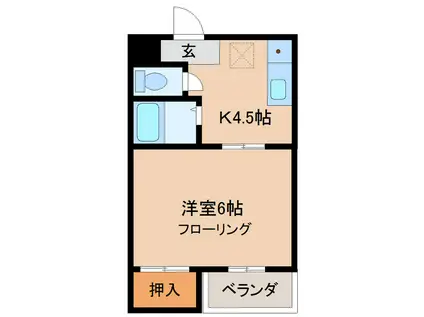 富山地鉄本線 東新庄駅 徒歩20分 3階建 築34年(1DK/3階)の間取り写真