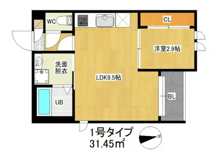 レガレスト大橋東(1LDK/1階)の間取り写真