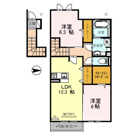 ローヤルヴィラ勝原(2LDK/2階)の間取り写真