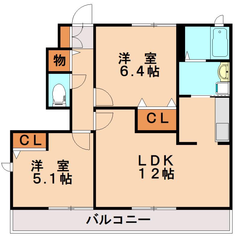シャルム須玖南(2LDK/1階)の間取り写真