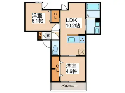 セレスティア東四つ木II(2LDK/1階)の間取り写真