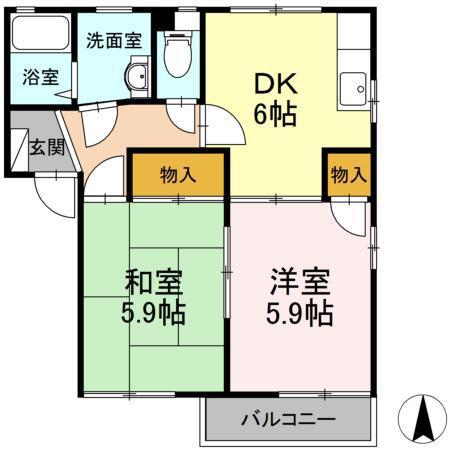 メイゾン・アプリコット C棟(2DK/2階)の間取り写真