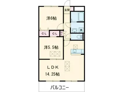 ルネスグラードI(2LDK/2階)の間取り写真