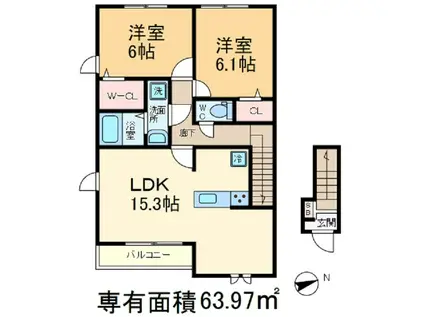 アンジェリックパス(2LDK/2階)の間取り写真