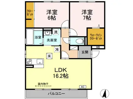セジュール・リリー C(2LDK/1階)の間取り写真